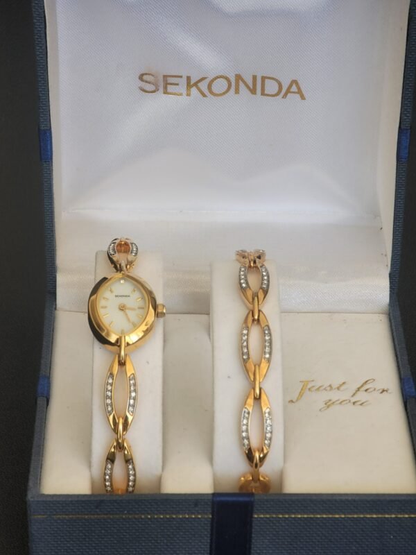 20260316_120624 Sekonda 40026 Japanese Quartz Ladies Watch & Bracelet Set Gold Tone with Box